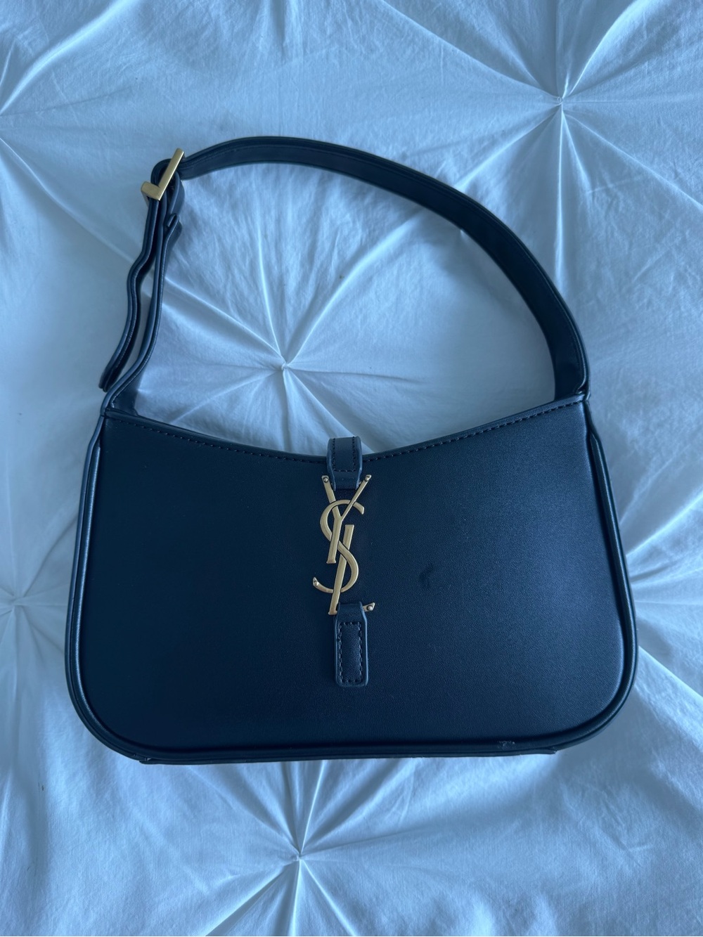 Saint Laurent Black Leather Shoulder Bag with Gold YSL Logo